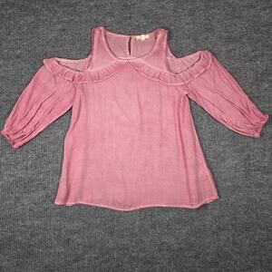 Entro Small Pink Cold Shoulder Blouse Ruffle Boho Peasant Top Flowy